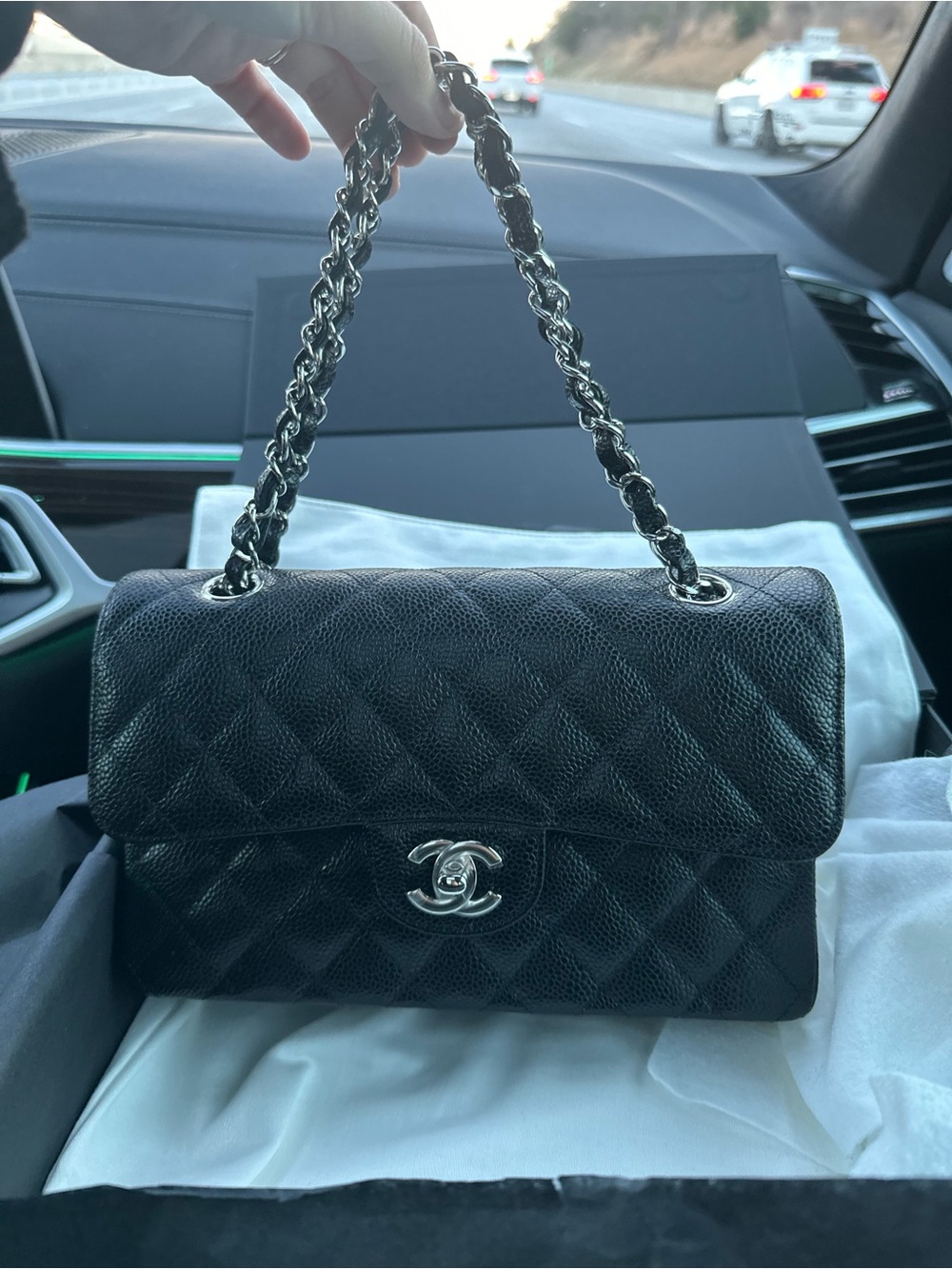 Chanel Classic Quilted Double Flap Bag in Black Caviar Small SHW